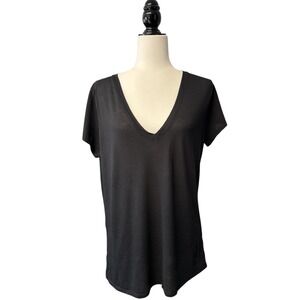 Vince Black V Neck Cotton Modal Short Sleeve T Shirt Top Women's Size Large